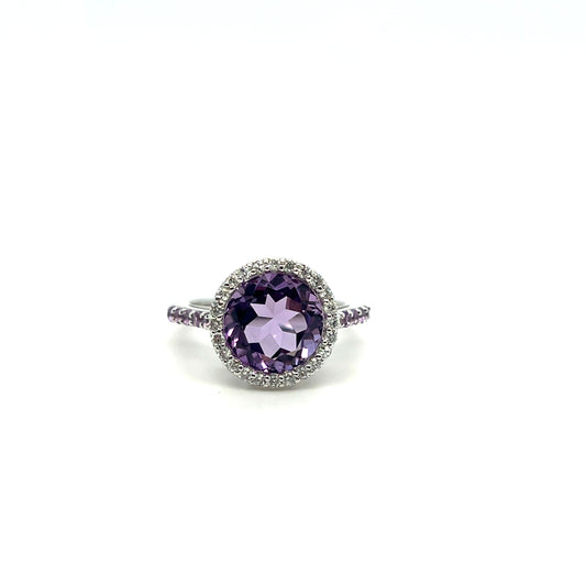 3.78CT Amethyst & 0.24CTW Diamond Ring in 18K White Gold