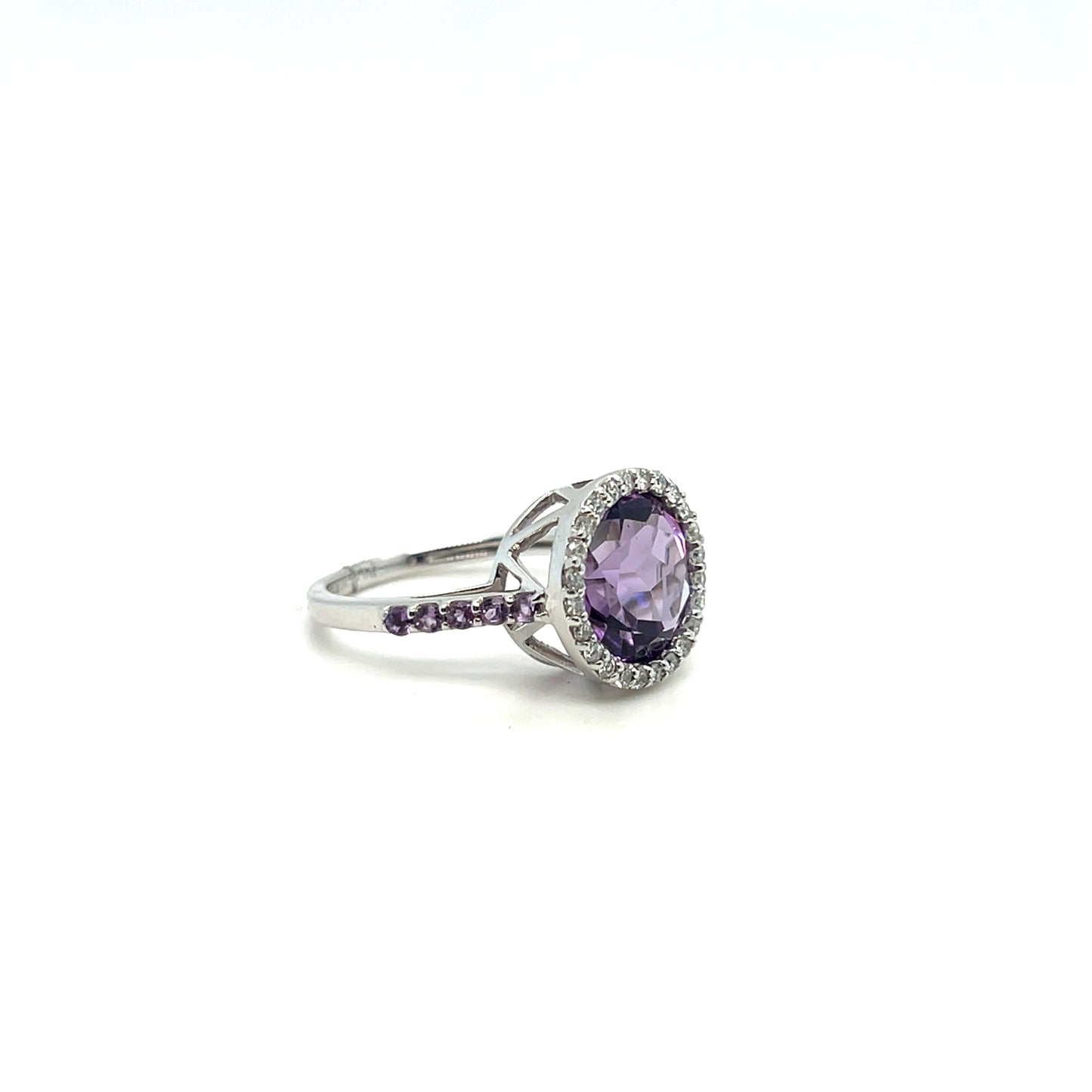 3.78CT Amethyst & 0.24CTW Diamond Ring in 18K White Gold