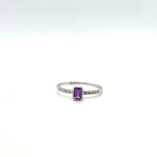 Amethyst & 0.10CTW Diamond Ring in 10K White Gold