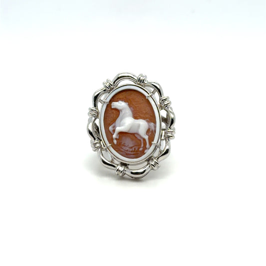 Horse Cameo Ring in Platinum