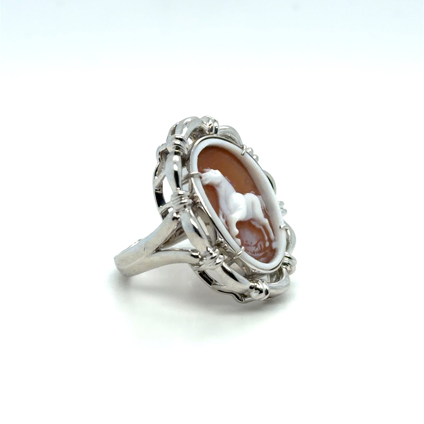 Horse Cameo Ring in Platinum