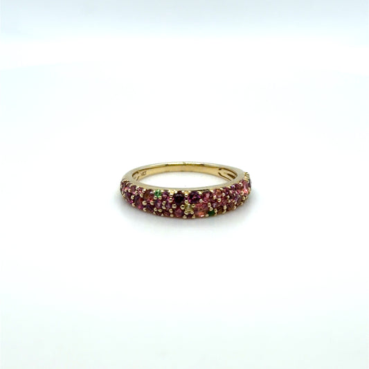 Multi-Color Gemstones Pink & Green Pavé Band in 14K Yellow Gold