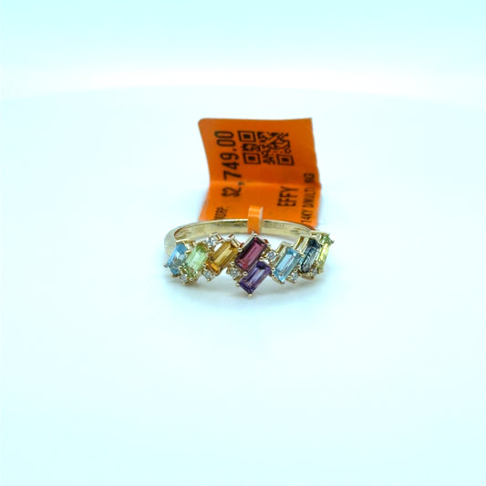 Multi-Color Gemstones Multi-Color Baguette Ring in 14K Yellow Gold