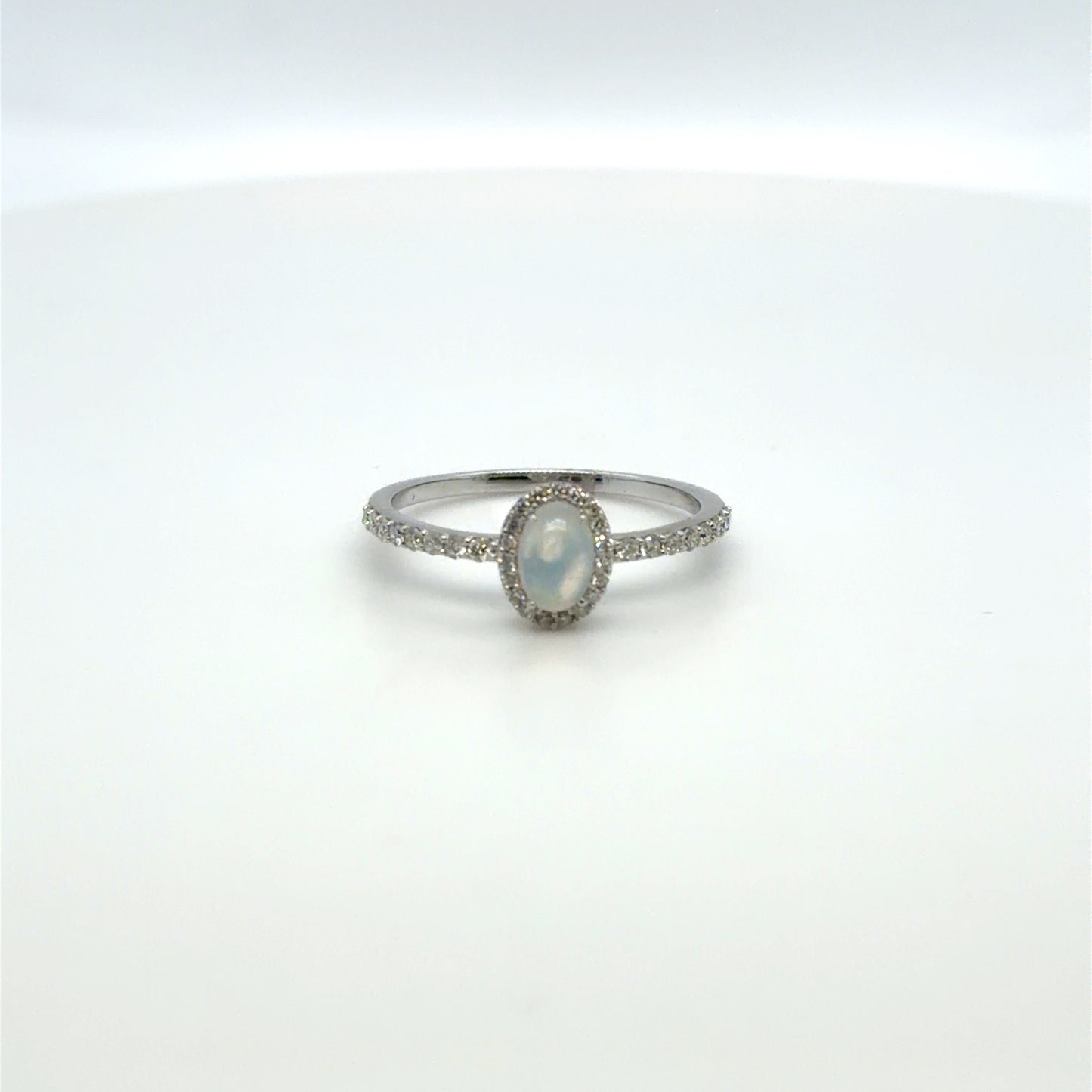 0.25 CT Opal & Natural Diamond Halo Ring in 10K White Gold