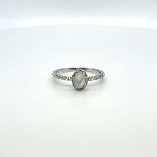 0.25 CT Opal & Natural Diamond Halo Ring in 10K White Gold