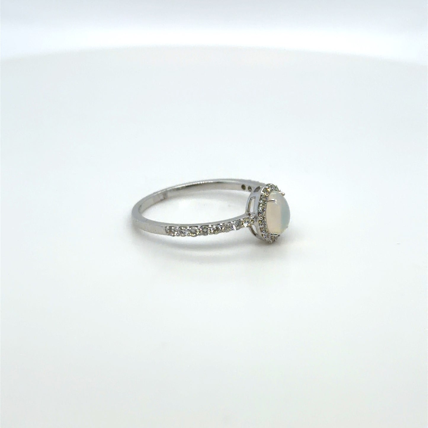 0.25 CT Opal & Natural Diamond Halo Ring in 10K White Gold