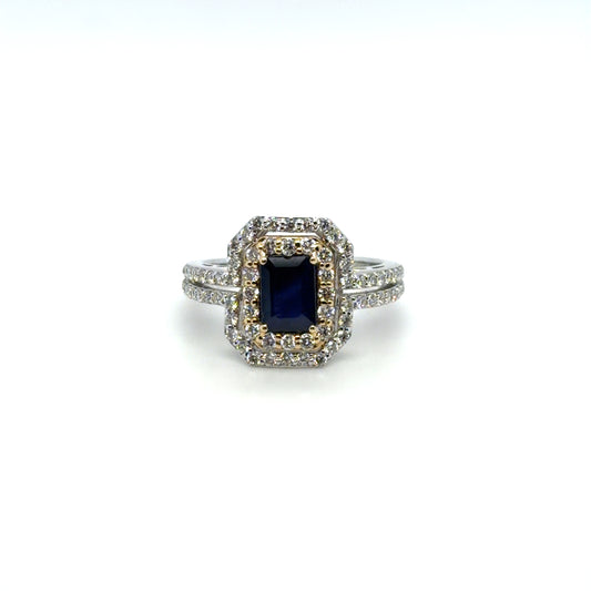 EFFY 1.05 CT Sapphire & Natural Diamond Square Ring in 14K White Gold