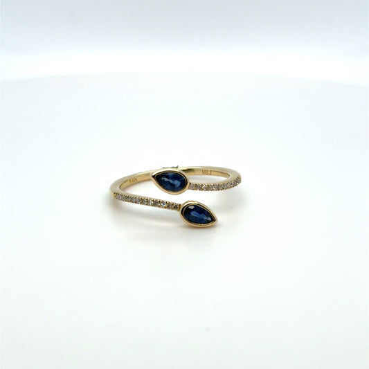 0.50 CTW Sapphire & Natural Diamond Pear Wrapped Band in 14K Yellow Gold