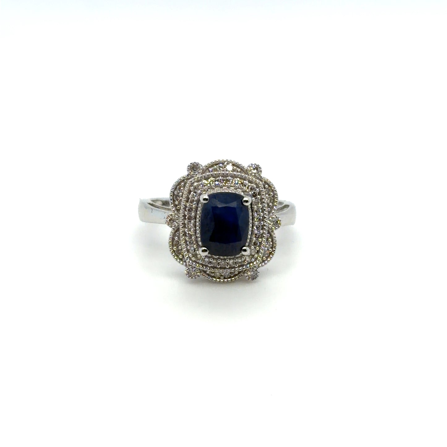 1.25 CTW Sapphire & Natural Diamond Vintage Ring in 14K White Gold