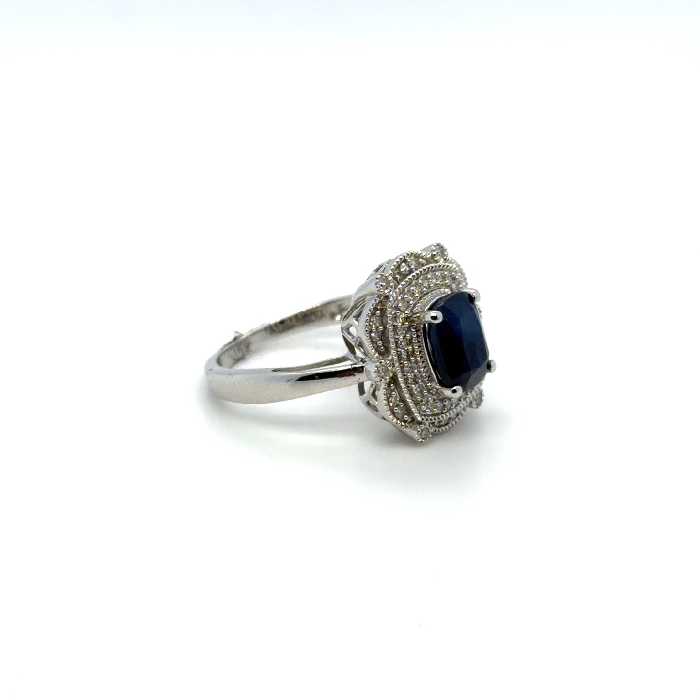 1.25 CTW Sapphire & Natural Diamond Vintage Ring in 14K White Gold