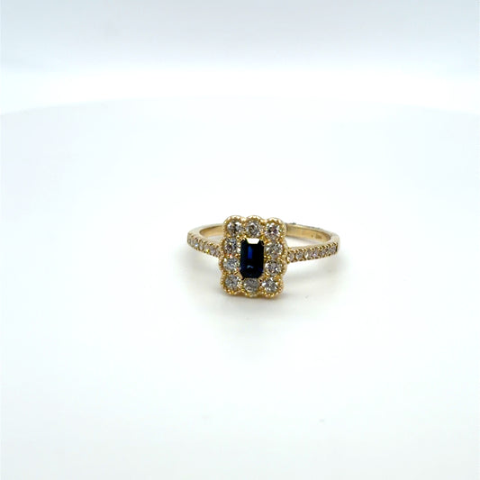 0.38 CTW Sapphire & Natural Diamond Box Ring in 14K Yellow Gold