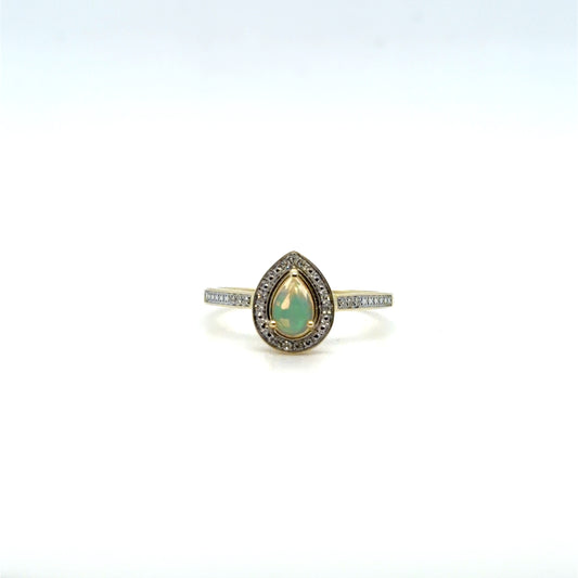 0.25 CT Opal & Natural Diamond Pear Halo Ring in 10K Yellow Gold