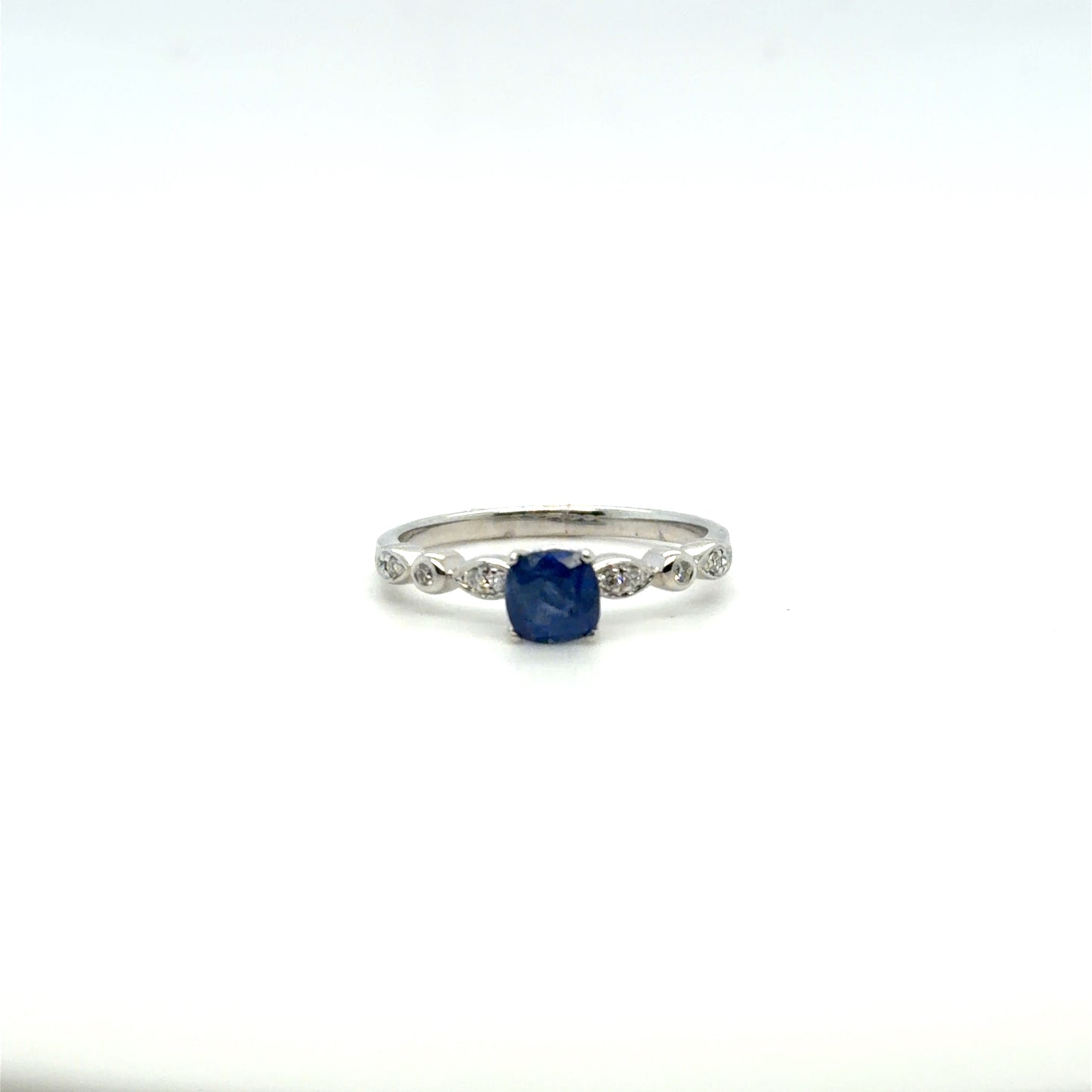 Sapphire & Natural Diamond Scalloped Band in 14K White Gold