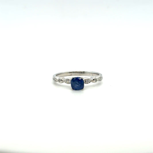 Sapphire & Natural Diamond Scalloped Band in 14K White Gold