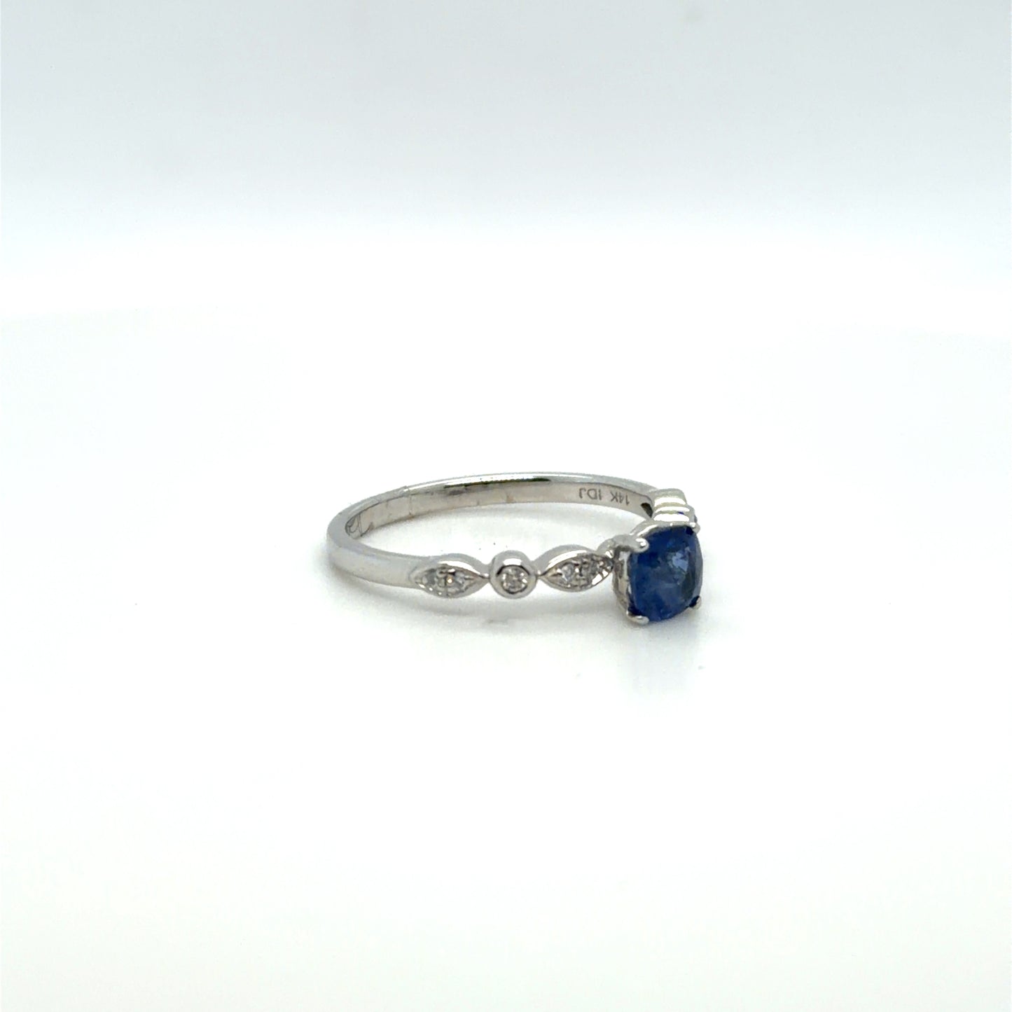 Sapphire & Natural Diamond Scalloped Band in 14K White Gold