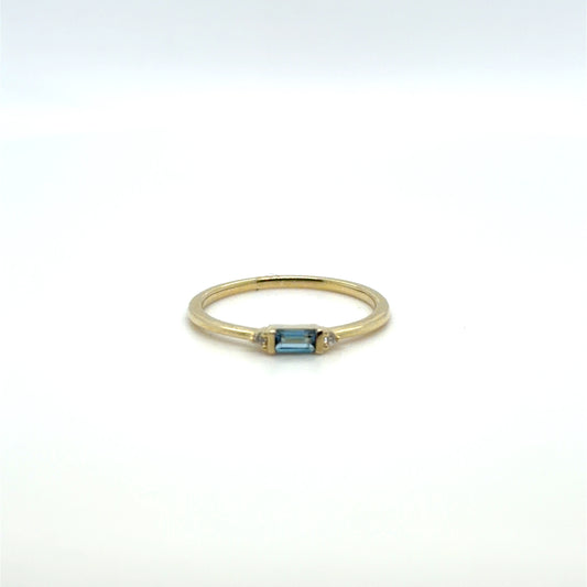 0.17 CTW London Blue Topaz & Natural Diamond Sideways Baguette Ring in 10K Yellow Gold