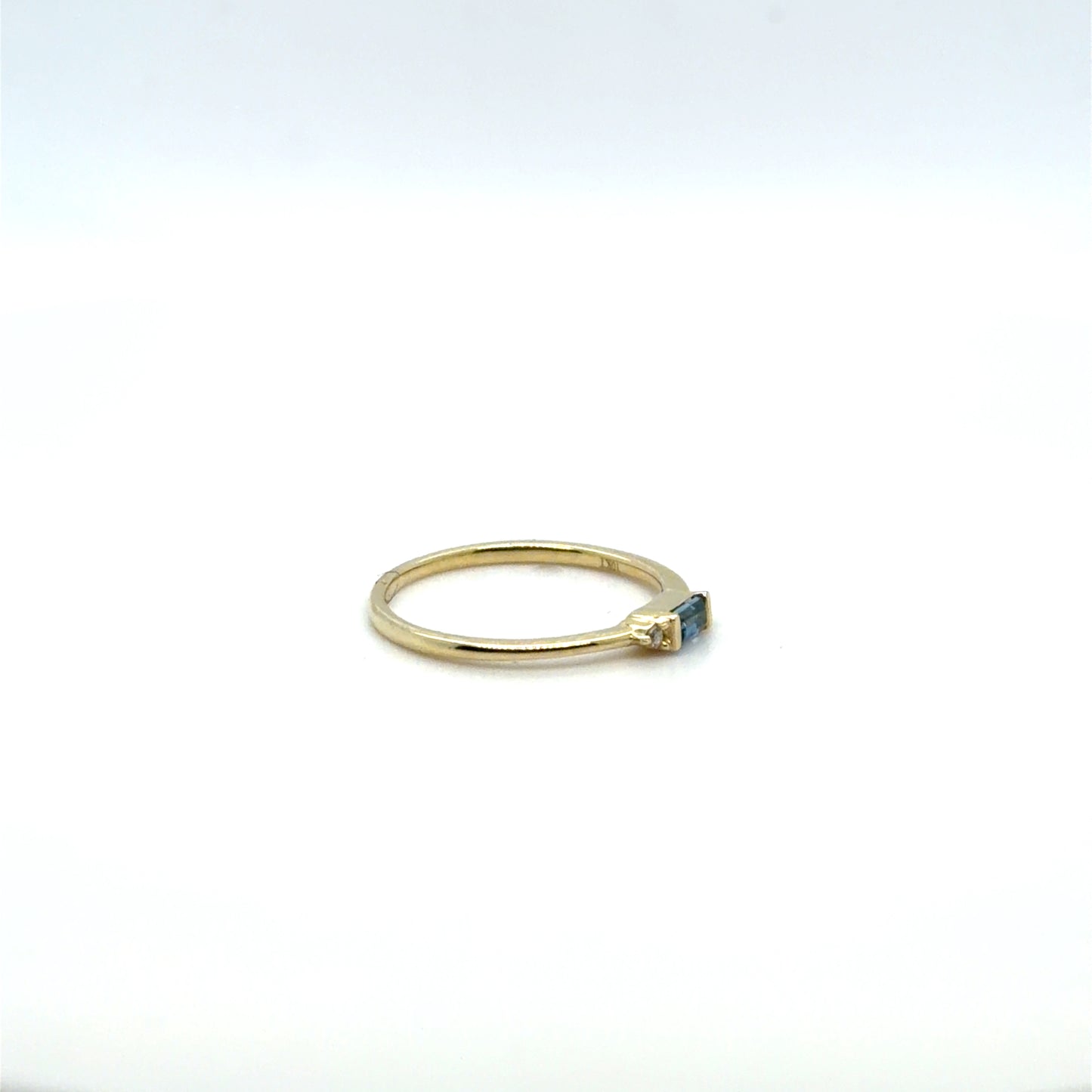 0.17 CTW London Blue Topaz & Natural Diamond Sideways Baguette Ring in 10K Yellow Gold