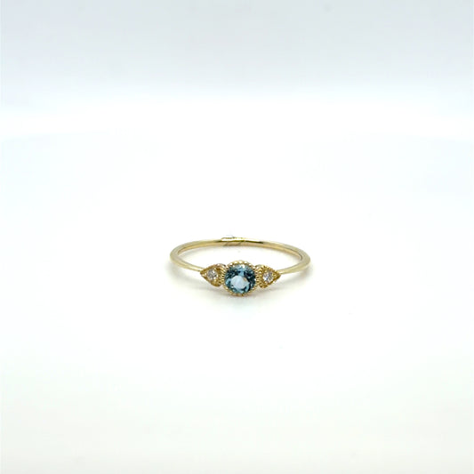 0.30 CT Swiss Blue Topaz & Natural Diamond Simple Ring in 10K Yellow Gold
