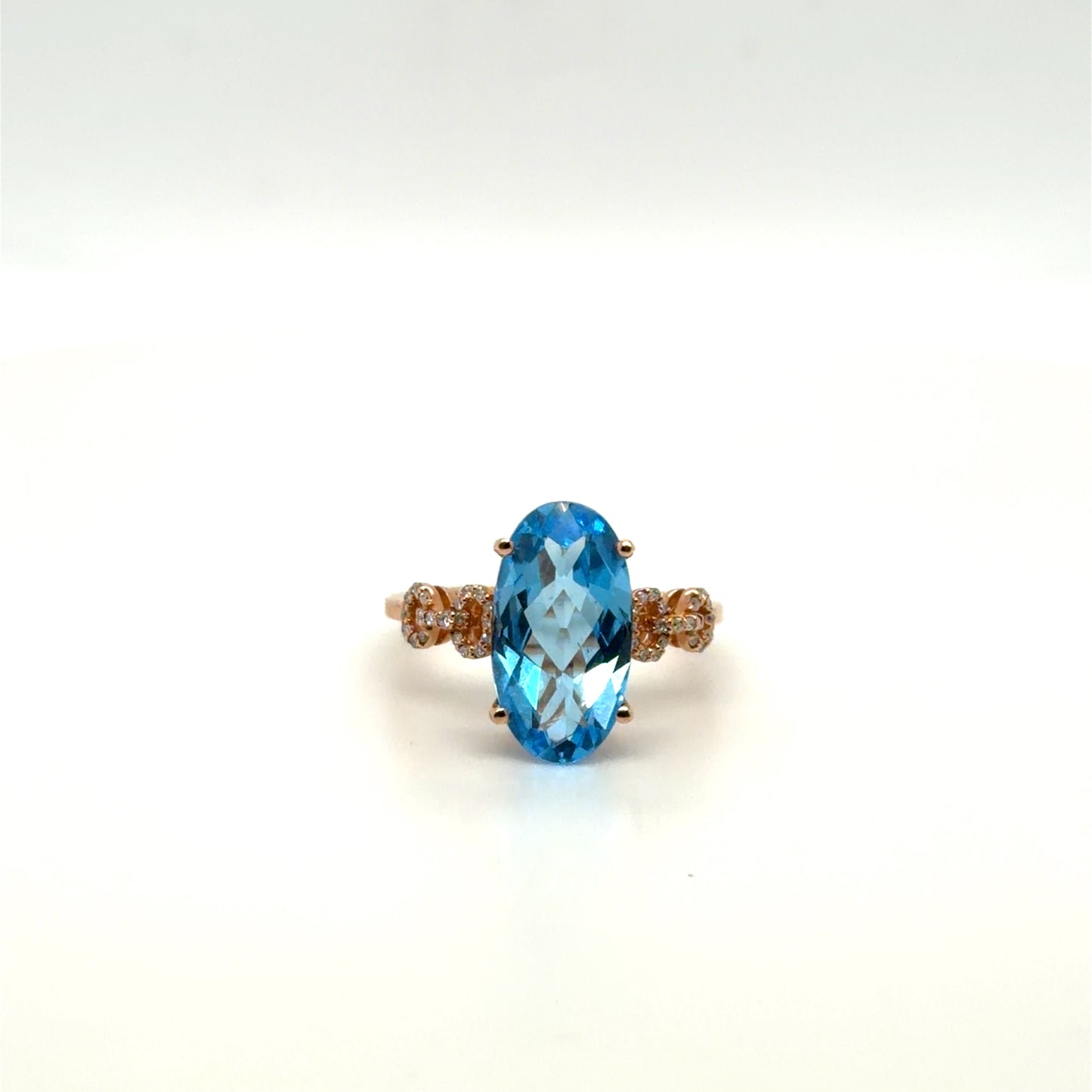 Colored Stone & Natural Diamond Elongated Oval Ring in 14K Rose Gold