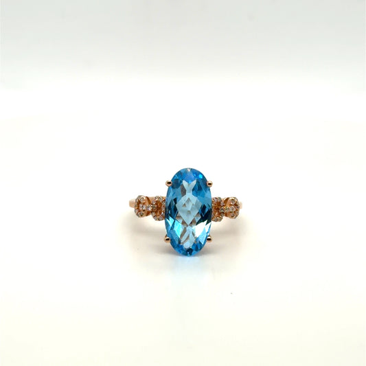 Colored Stone & Natural Diamond Elongated Oval Ring in 14K Rose Gold
