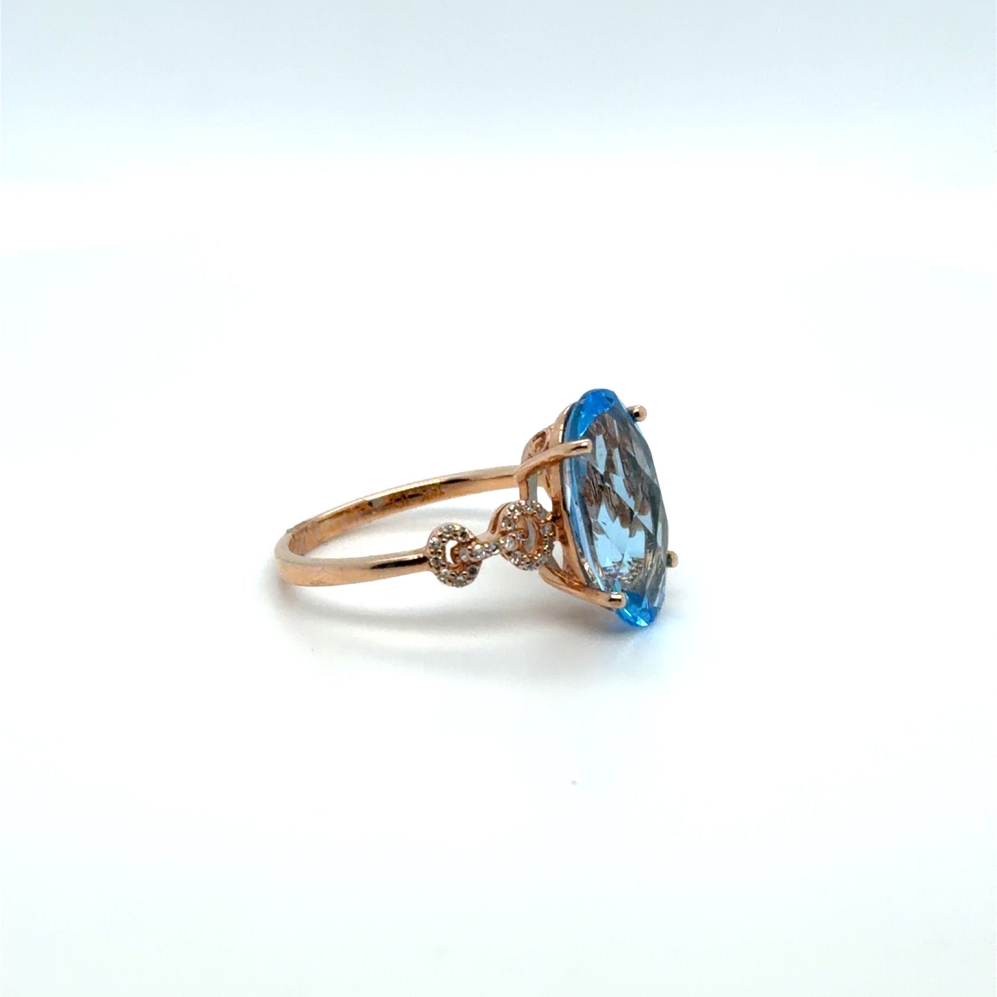 Colored Stone & Natural Diamond Elongated Oval Ring in 14K Rose Gold