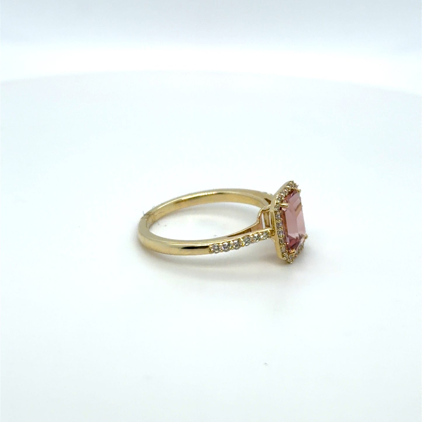 1.65 CT Pink Tourmaline & Emerald & Natural Diamond Emerald-Cut Ring in 14K Yellow Gold
