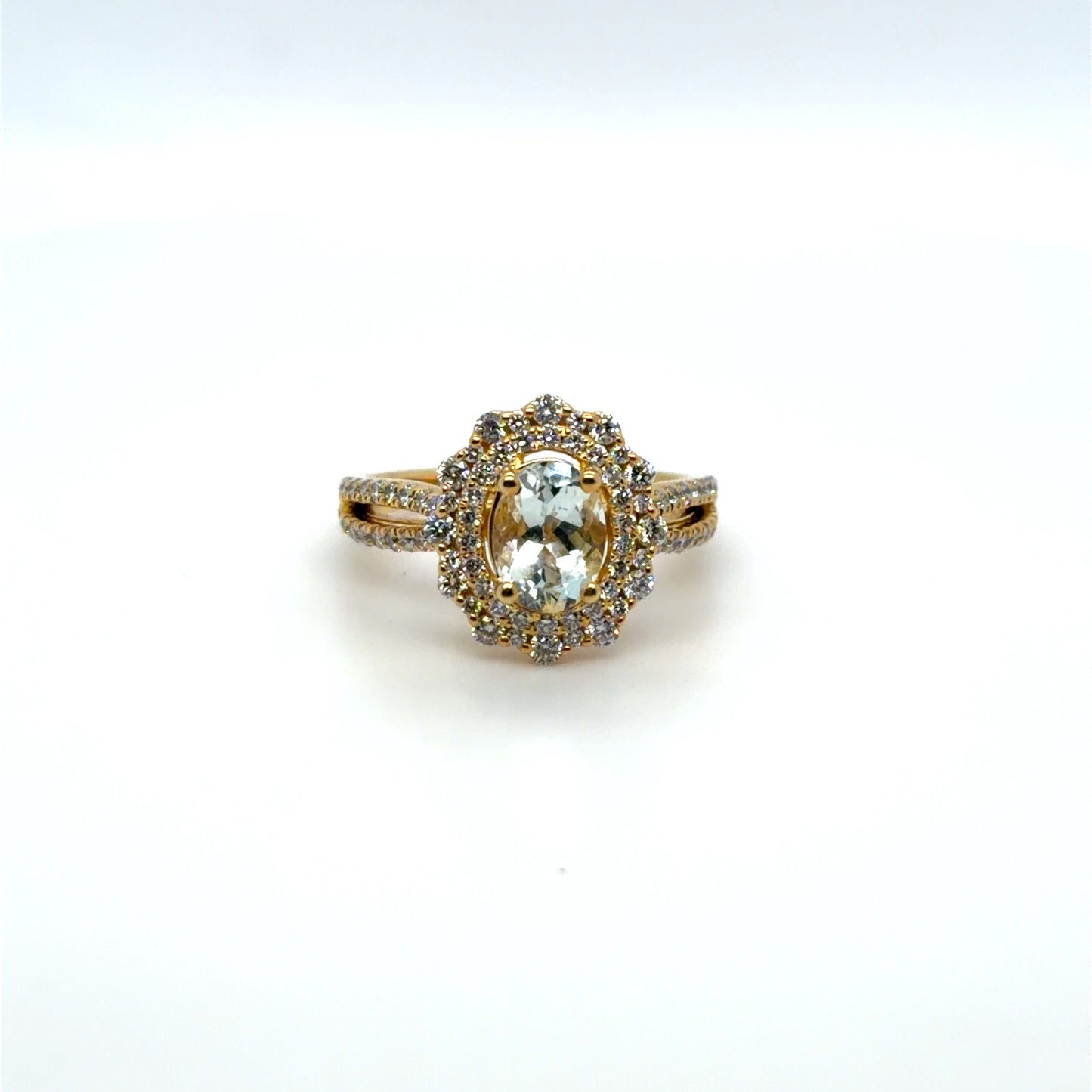 Aquamarine & Natural Diamond Vintage Halo Ring in 14K Yellow Gold
