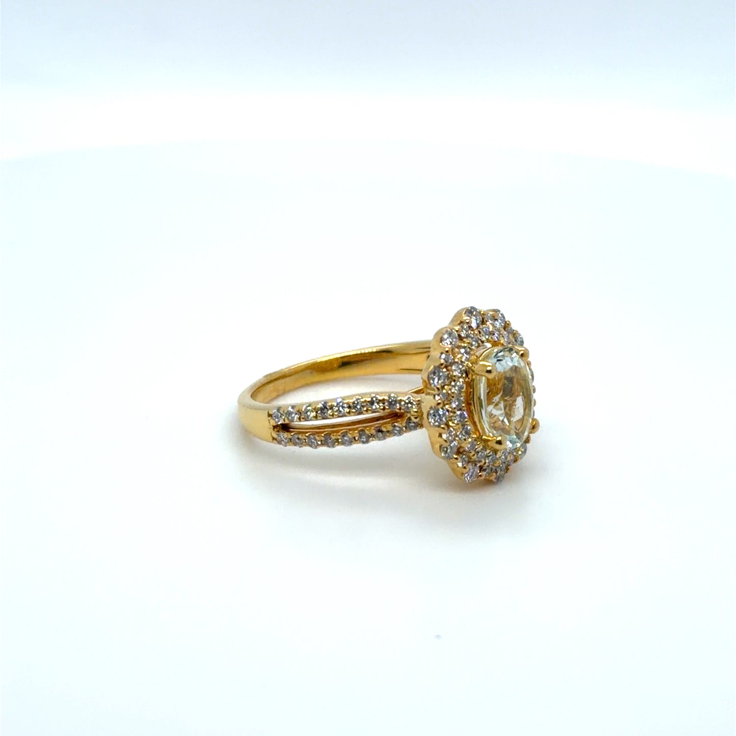 Aquamarine & Natural Diamond Vintage Halo Ring in 14K Yellow Gold
