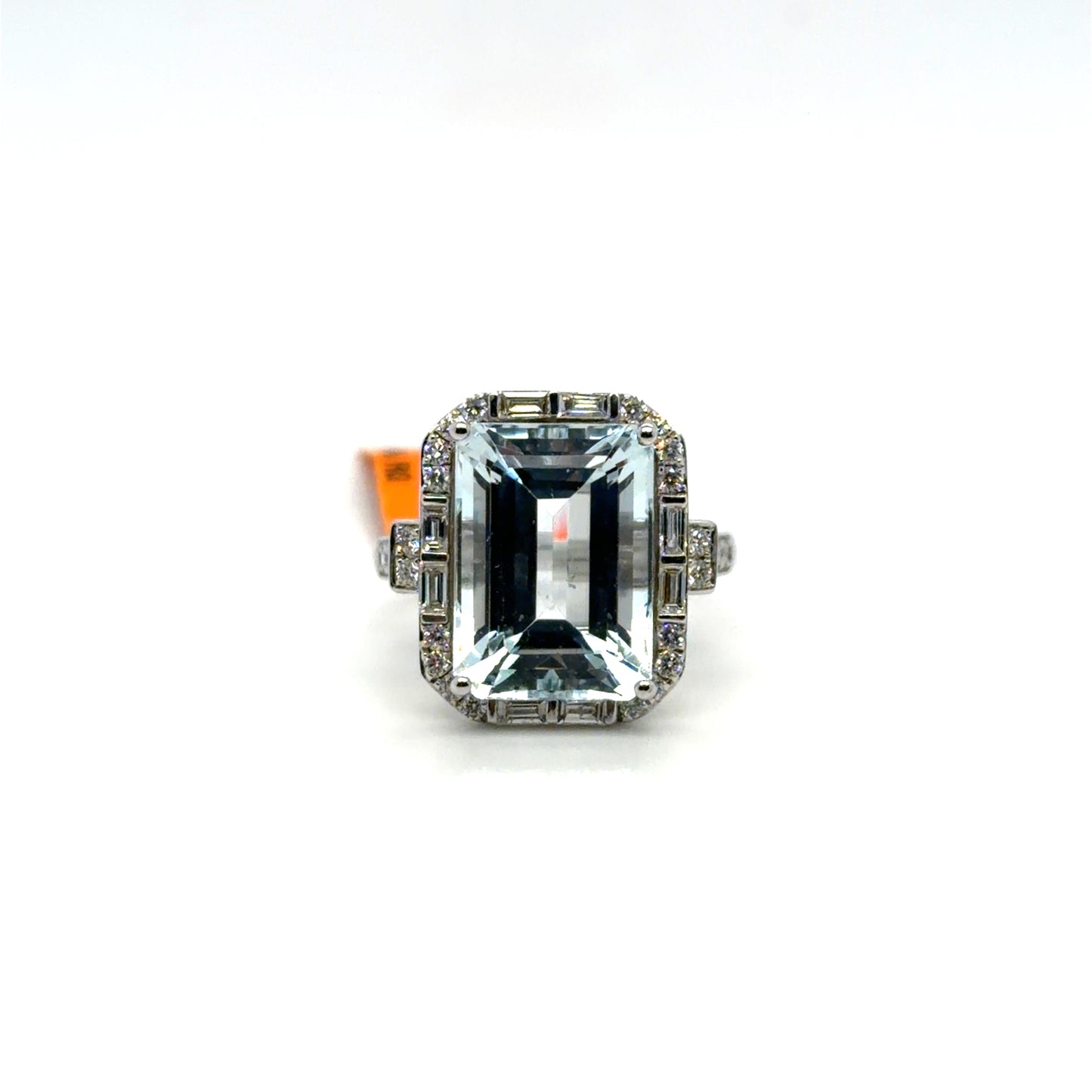 6.85 CT Aquamarine & Natural Diamond Art Deco Ring in 14K White Gold