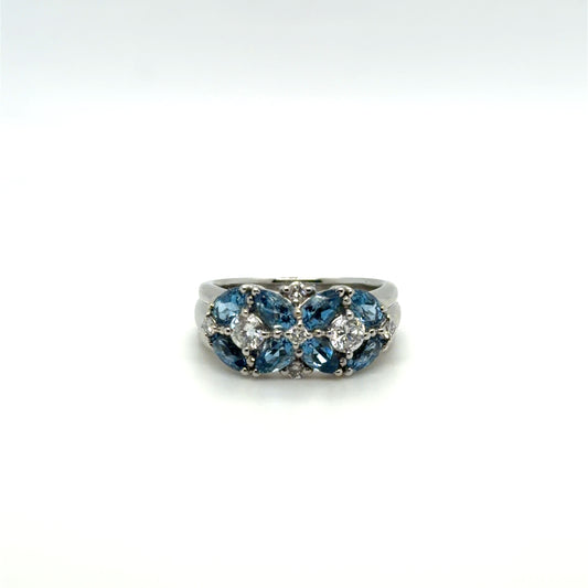 1.58 CTW Aquamarine & Natural Diamond Multi-Shape Wide Band in Platinum