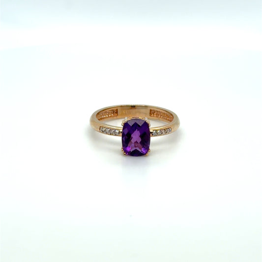 1.50 CTW Amethyst & Natural Diamond Accented Ring in 10K Rose Gold