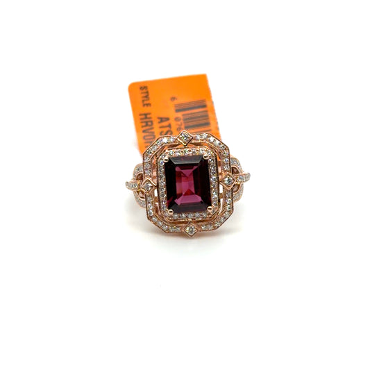 2.47 CTW Rhodolite Garnet & Garnet & Natural Diamond Art Deco Ring in 14K Rose Gold