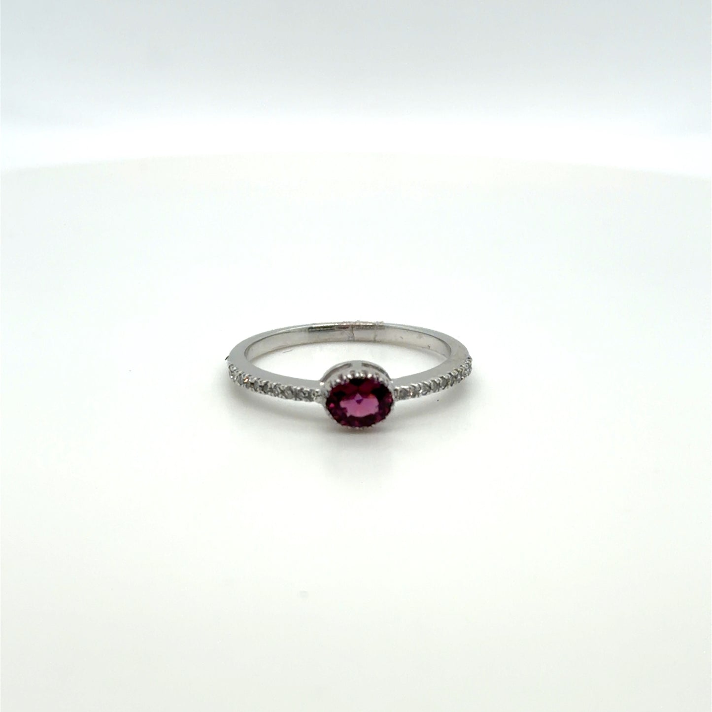Rhodolite Garnet & Garnet & Natural Diamond Sideways Oval Ring in 10K White Gold
