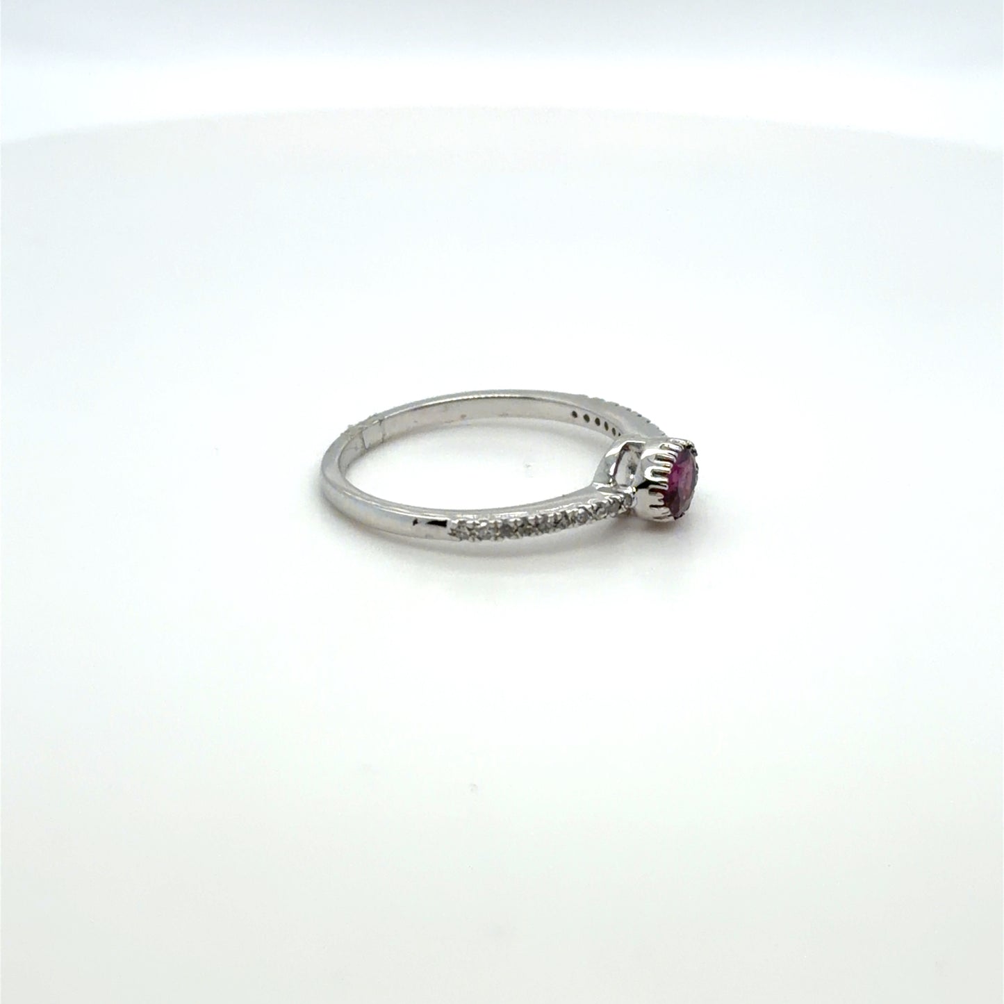 Rhodolite Garnet & Garnet & Natural Diamond Sideways Oval Ring in 10K White Gold
