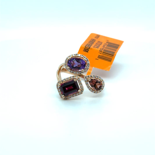 EFFY Pink Tourmaline & Amethyst & Garnet & Natural Diamond Multi-Shape Ring in 14K Rose Gold