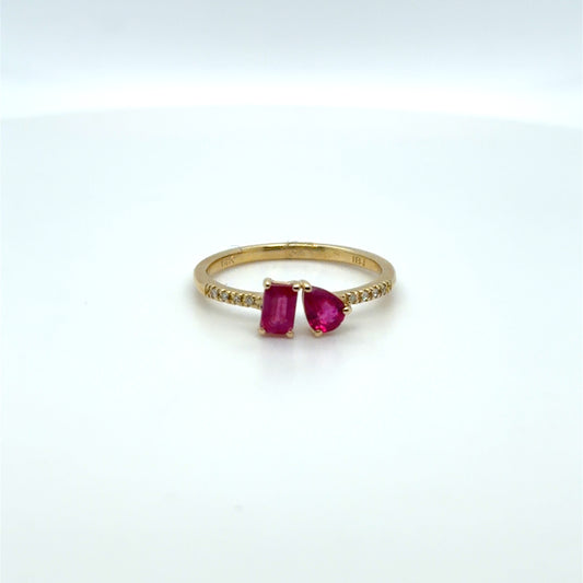 0.75 CTW Ruby & Natural Diamond Toi et Moi Ring in 14K Yellow Gold