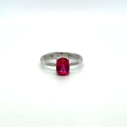 Created Ruby & Ruby & Natural Diamond Colored Stone Ring in 10K White Gold
