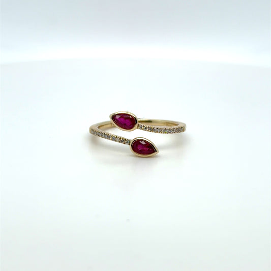 0.50 CTW Ruby & Natural Diamond Pear Wrapped Band in 14K Yellow Gold