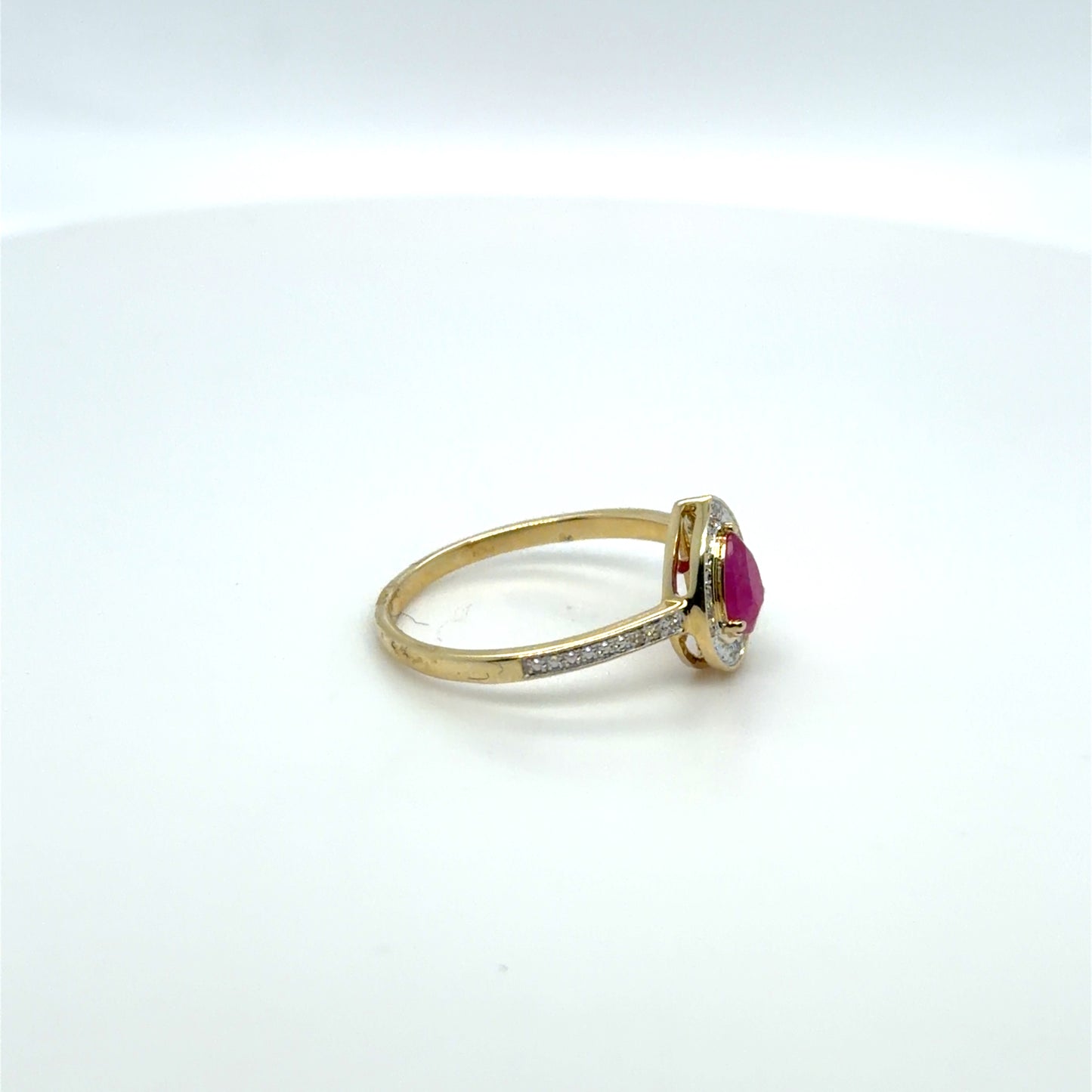 Ruby & Natural Diamond Pear Halo Ring in 10K Yellow Gold