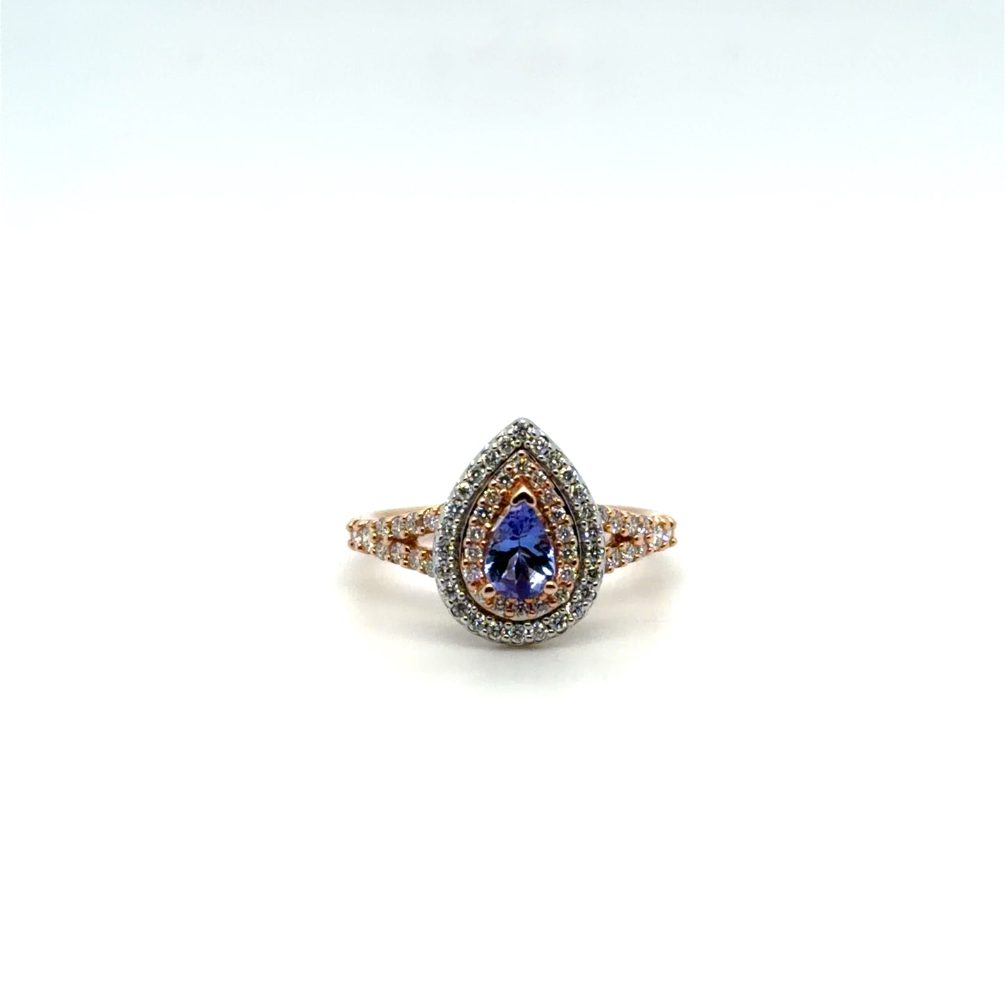 Tanzanite & Natural Diamond Two-Tone Pear Halo in 14K White Gold