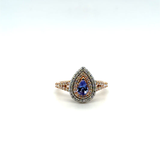 Tanzanite & Natural Diamond Two-Tone Pear Halo in 14K White Gold