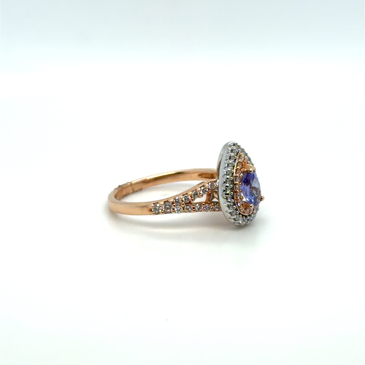 Tanzanite & Natural Diamond Two-Tone Pear Halo in 14K White Gold