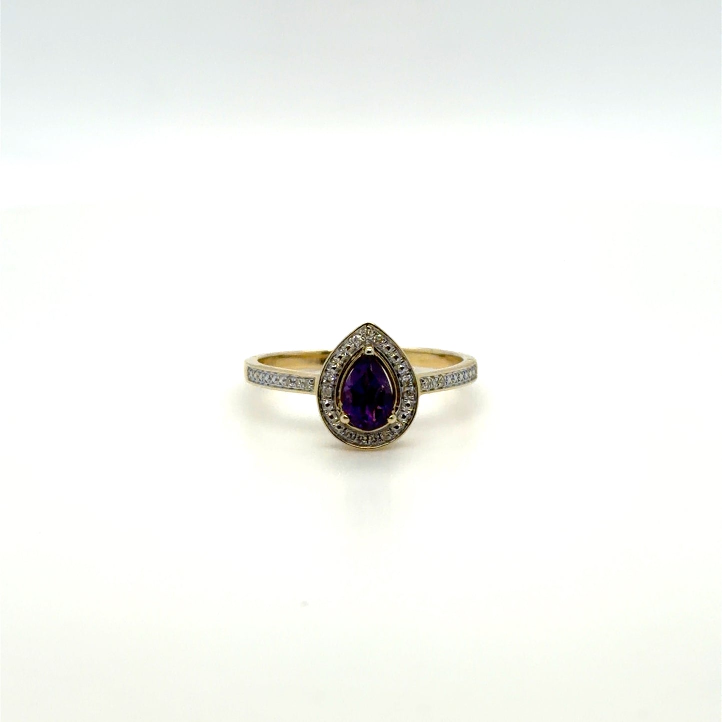 0.35 CT Amethyst & Natural Diamond Pear Halo Ring in 14K White Gold