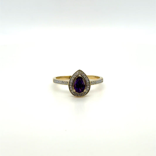 0.35 CT Amethyst & Natural Diamond Pear Halo Ring in 14K White Gold