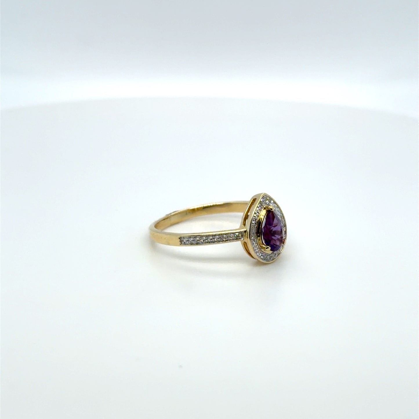 0.35 CT Amethyst & Natural Diamond Pear Halo Ring in 14K White Gold