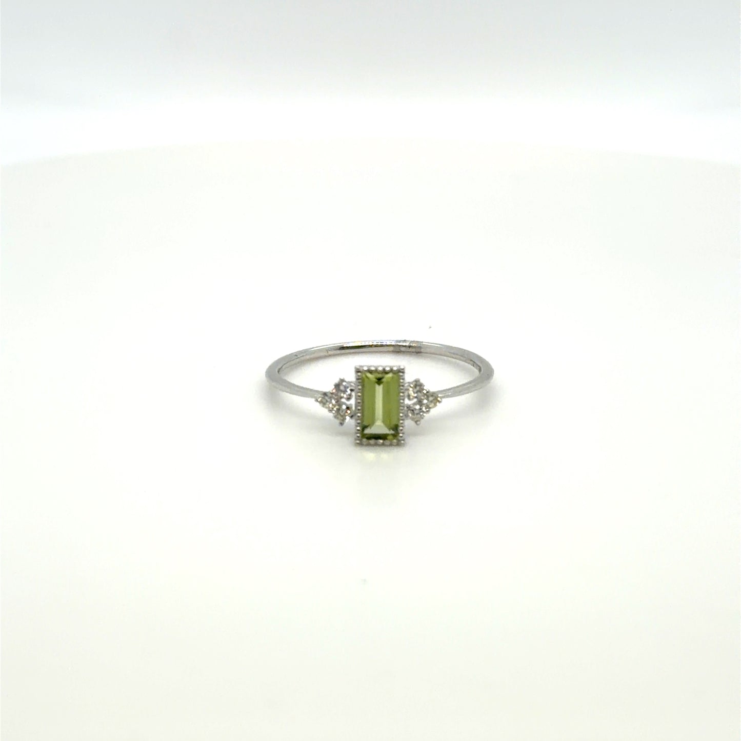 0.44 CTW Peridot & Natural Diamond Accented Ring in 10K White Gold