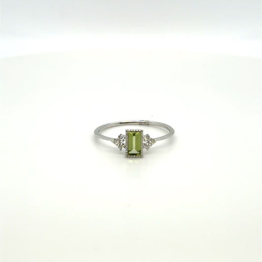 0.44 CTW Peridot & Natural Diamond Accented Ring in 10K White Gold