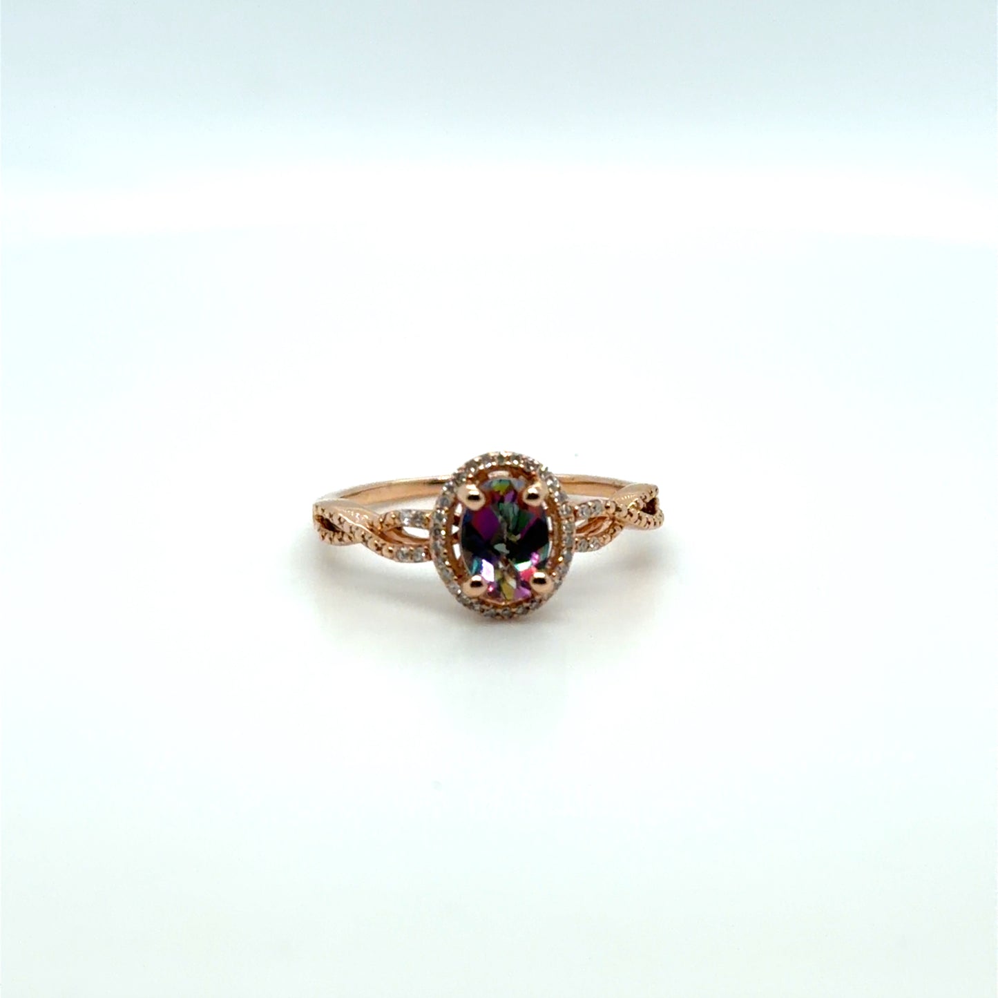 Mystic Topaz & Natural Diamond Twisted Halo Band in 14K Rose Gold