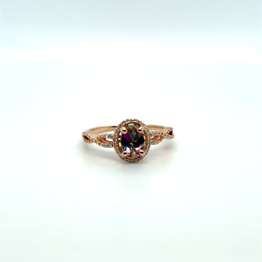 Mystic Topaz & Natural Diamond Twisted Halo Band in 14K Rose Gold