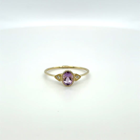 0.40 CTW Amethyst & Natural Diamond Accented Oval Ring in 10K Yellow Gold